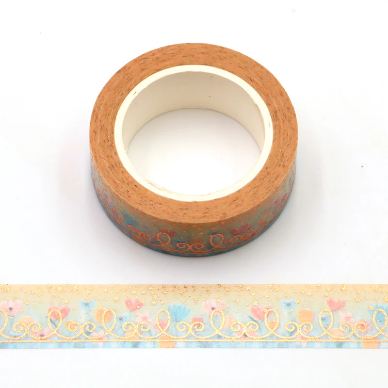 

2022 NEW 1PC 15MM*10M Decorative INS Style Gold Foil Floral Garden Washi Tape Scrapbooking Stationery Office Supply Masking Tape