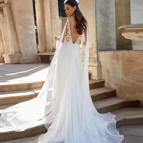 Sexy Deep V Neck Boho Wedding Dresses For Women 2023 Bride Gown Chiffon Beach A Line Vestido De Novia Suknia Ślubna Robe Mariage