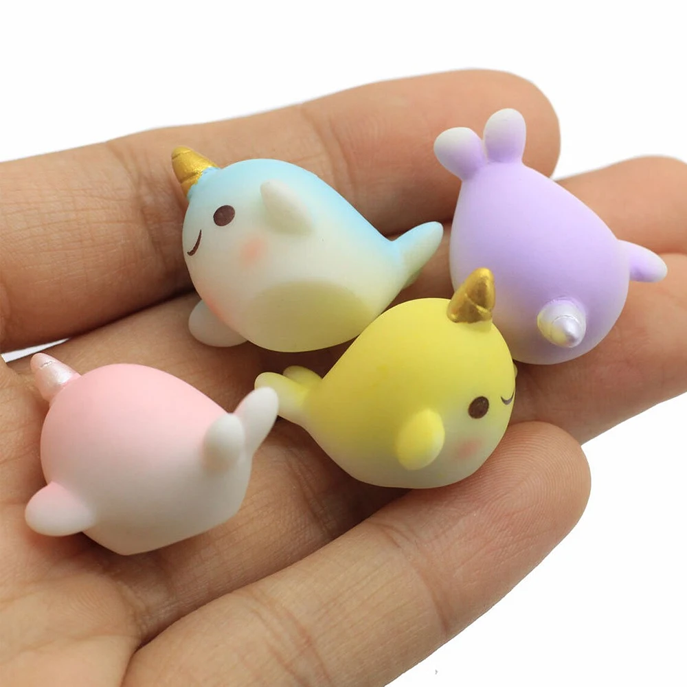 

Pack of 4 Kawaii Narwhal Miniatures - Resin Figurine Charms DIY Cabochons for Crafts Home Plants Bonsai Fairy Garden Decoration