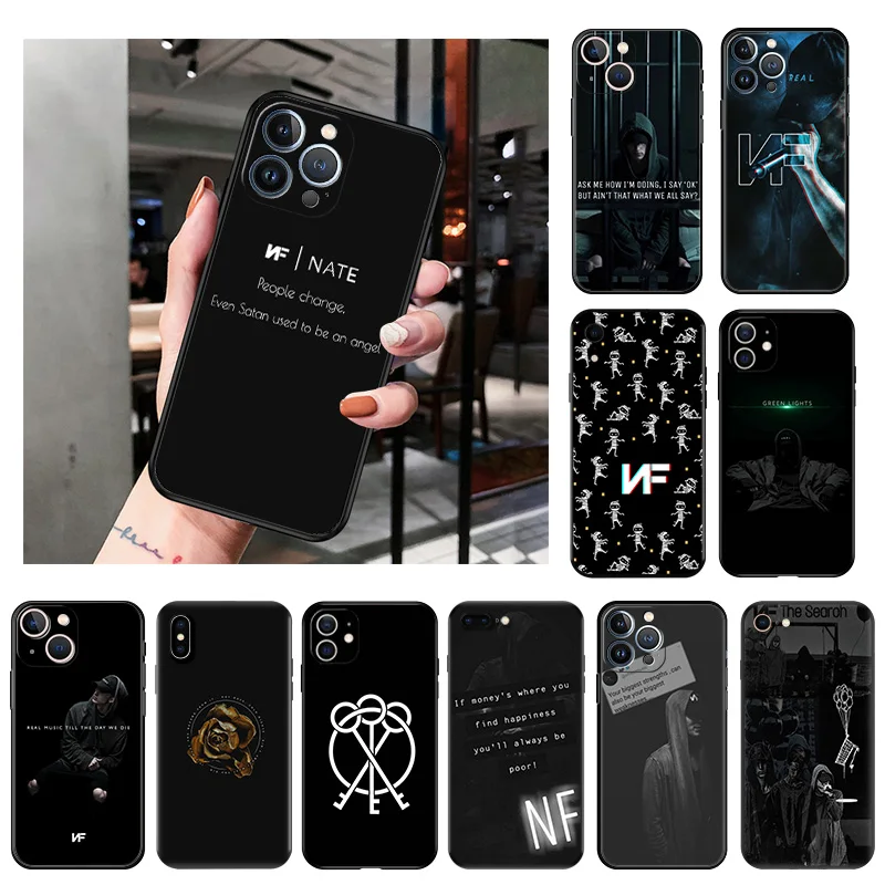 

Silicone Black Phone Cases Cover for iPhone 11 14 Pro Max 12 13 Mini XR SE 7 8 6 6s Plus XS X SE3 11Pro NF Rapper