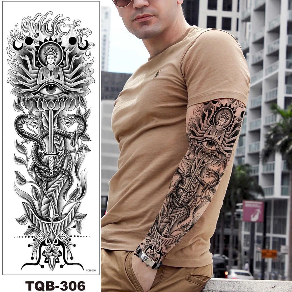 

Full Flower Arm Temporary Tattoo Sticker Man Woman Girl Body Sexy Fake Tatoo Pterodactyl Bodhisattva Monkey King Phoenix Nirvana