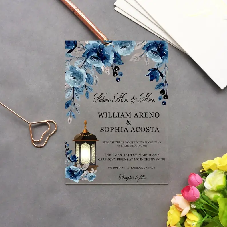 

Акриловое Свадебное приглашение синие темно-синие цветы синие ФЛОРИСТИЧЕСКИЕ свадебные приглашения пыльный синий приглашение