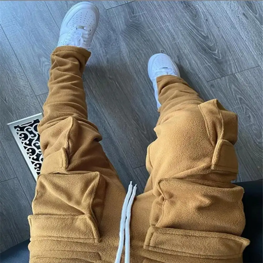 

Stylish Sport Pants Solid Color Bottoms Men Sweatpants Split Lace-up Cargo Pants
