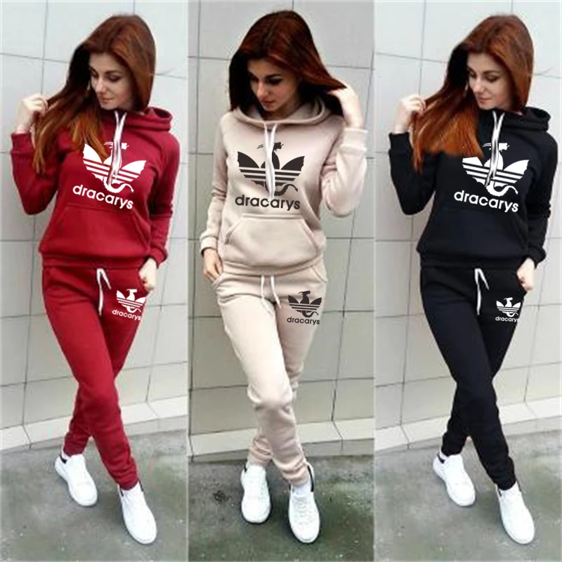 

Two Piece Set Tracksuit Women Top+Pant Suits Hoodie Pullover Sweatshirt with Pockets Ensemble Femme Suit Sets Size S-4XL