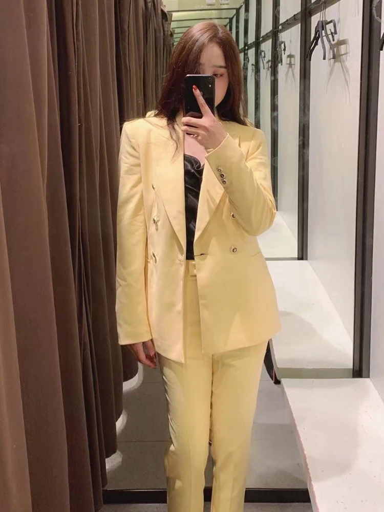 Женский двубортный блейзер с карманами винтажная верхняя одежда четырех цветов