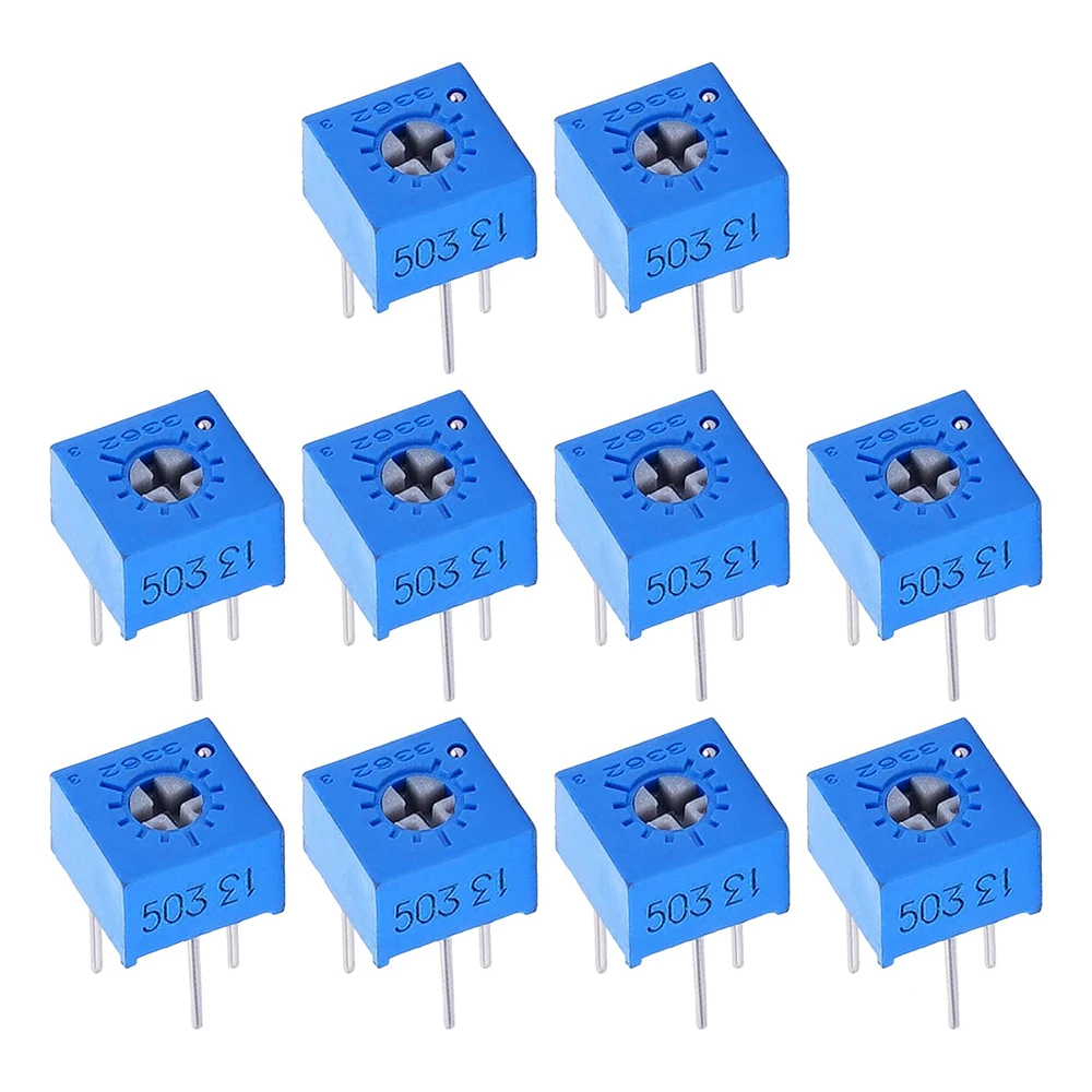 

10PCS 3362P Turn Trimmer Potentiometers 100 200 500 1K 2K 5K 10K 20K 50K 100K 500K 1M Ohm 3Pin series resistance Potentiometer