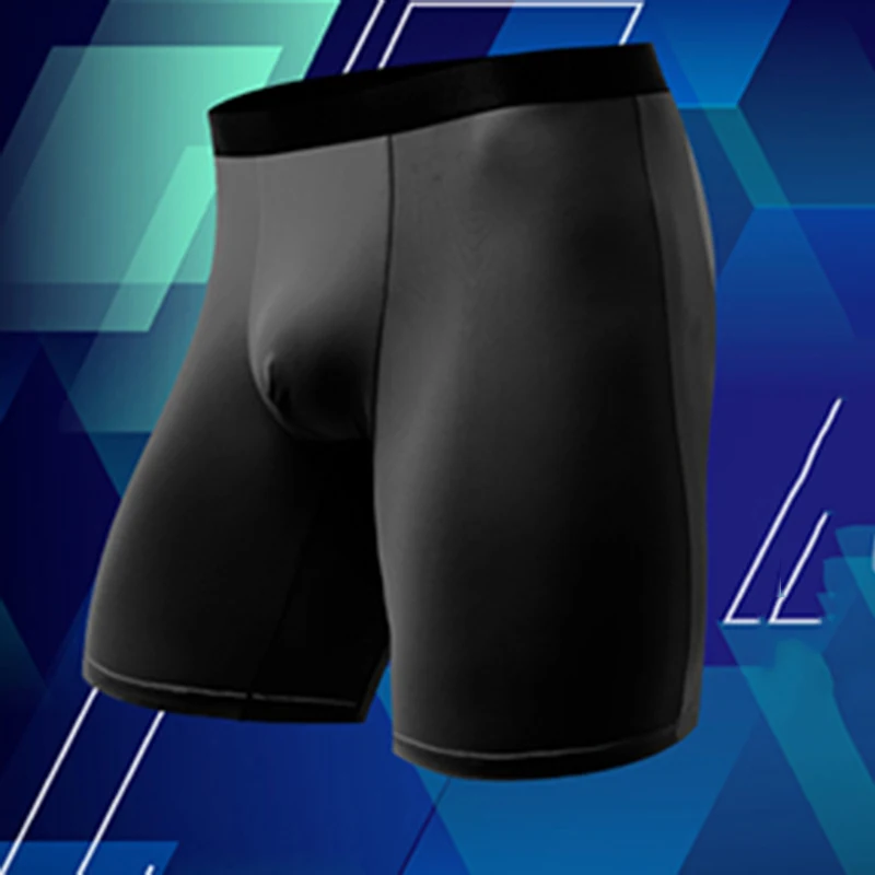 2Pcs Ice Slik Men Long Boxer Shorts Breathable Quick Dry Underwear Male Long Leg Panties Underpants Mens Sports Plus Size Boxer