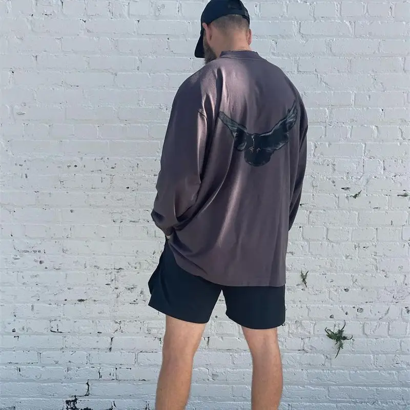 

Белая винтажная свободная футболка Kanye в стиле голубей с рукавом и круглым вырезом