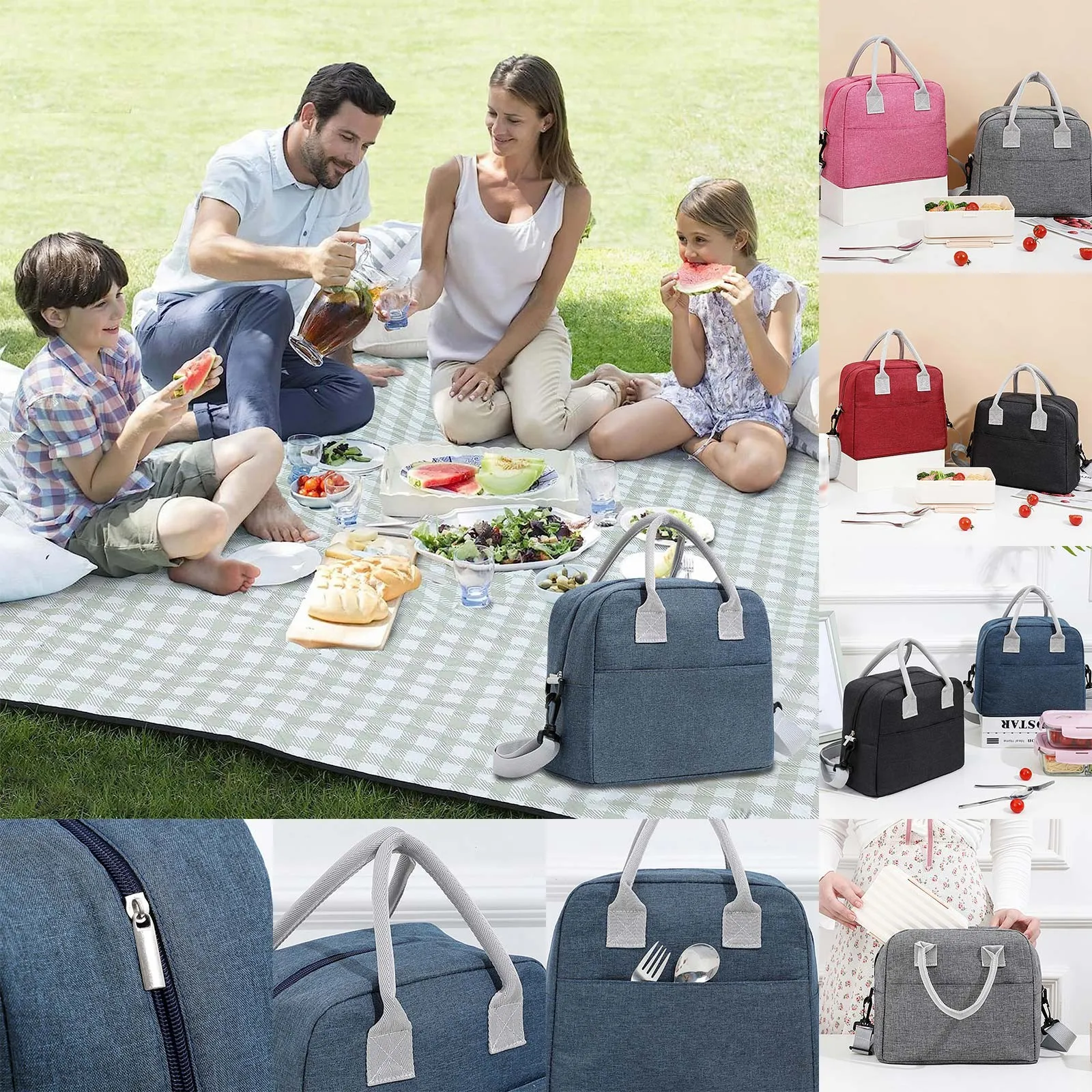 Cationic Cloth Lunch Box Bag With Large Thermal Insulation Women's Tote Bags with Water Bottle Holder Womens Lunch Pail Large