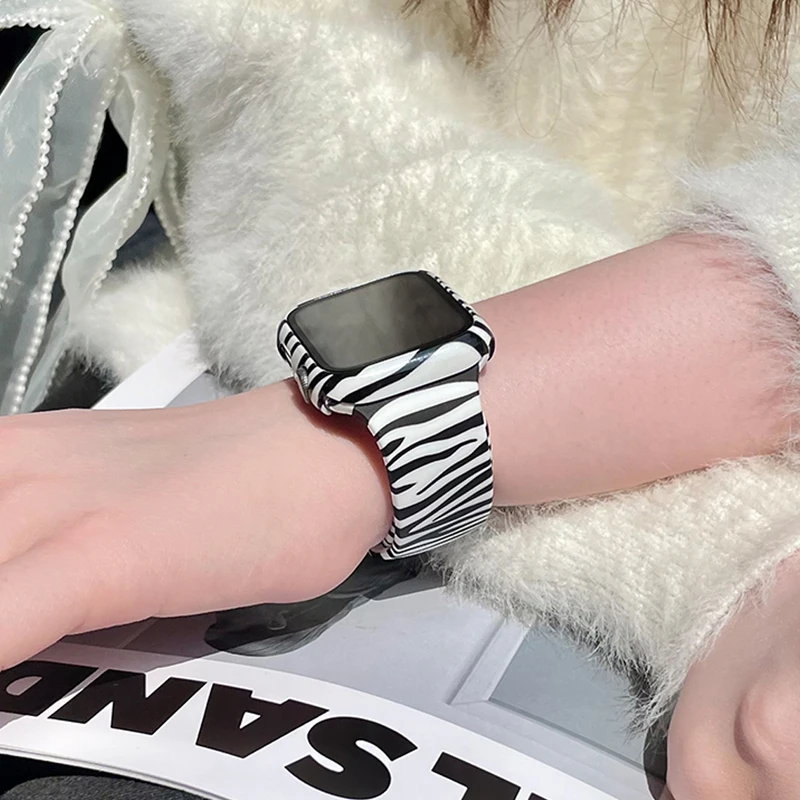 printed strap for Apple watch band 44mm 45 mm 49mm 40mm 38mm Zebra pattern Silicone bracelet iwatch series 3 4 5 6 7 8 SE Ultra
