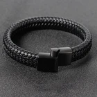 Черные мужские кожаные титановые Стальные Плетеные бриллиантовые браслеты для мужчин и женщин ювелирные изделия