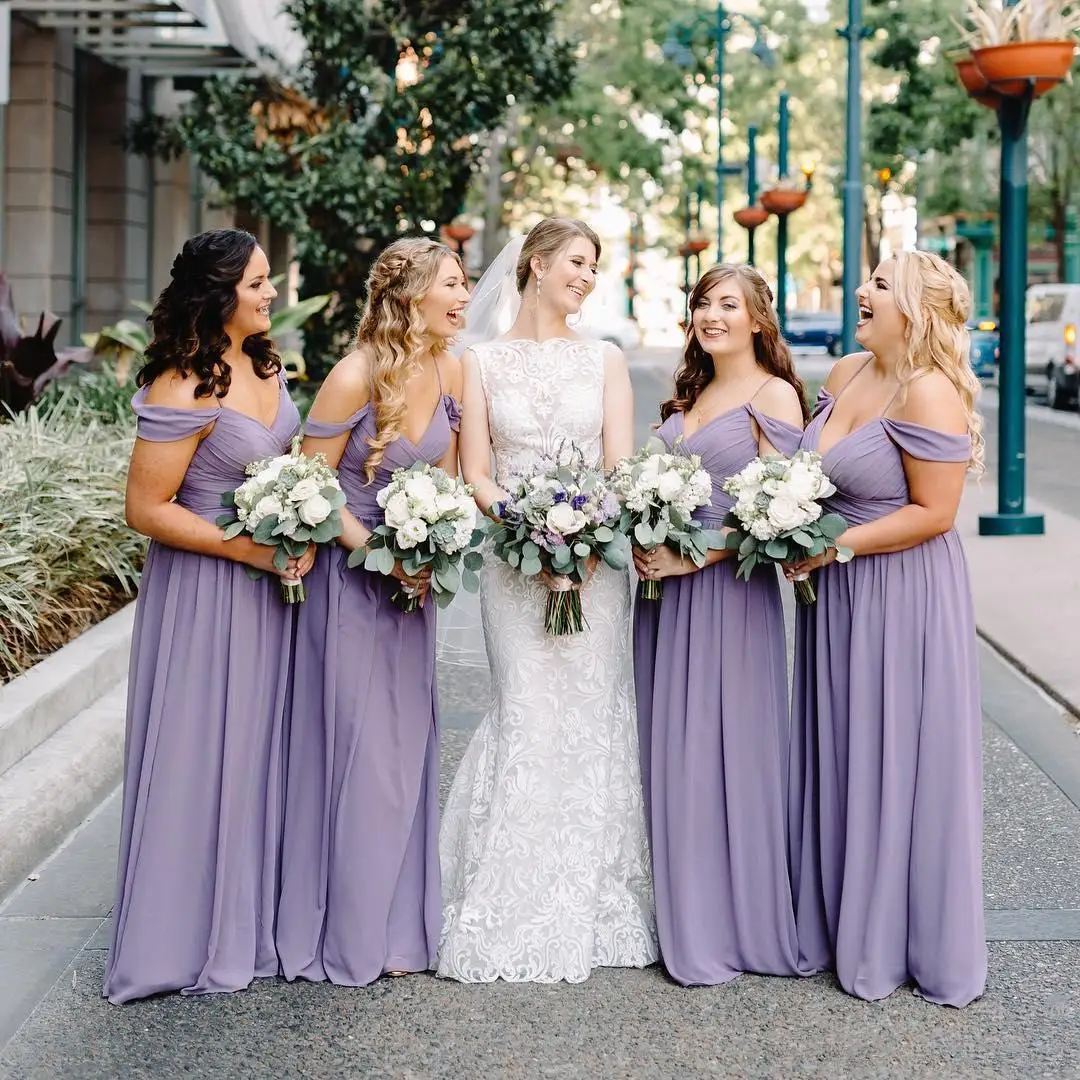 

New Lavender A Line Bridesmaid Dresses Sweetheart Floor-Length Chiffon long Plus Size Wedding Party Events