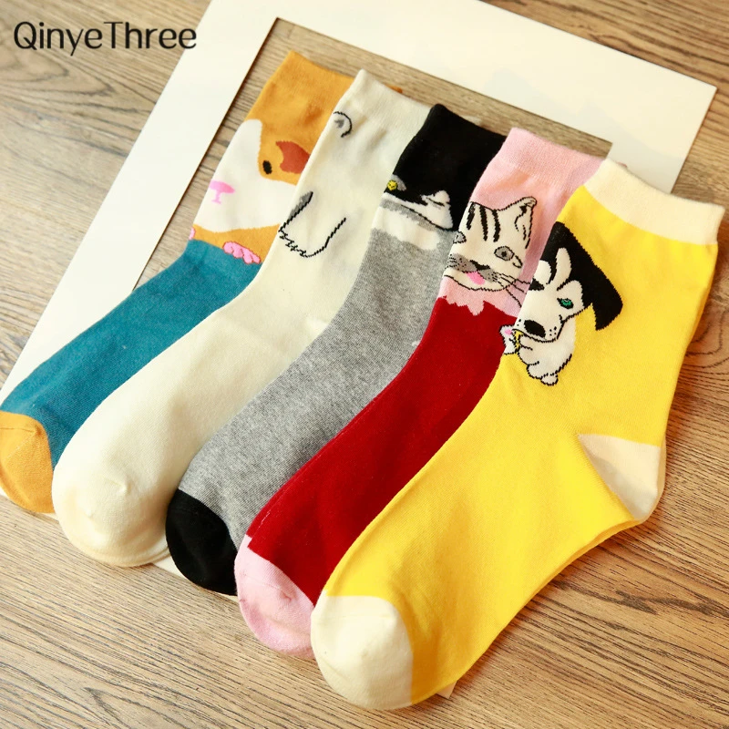 

Unisex Funny Cartoon Animal Socks Girls Warm Soft Cotton Sokken Korean Cute Happy Cat Hamster Dog 2PC=1Pair