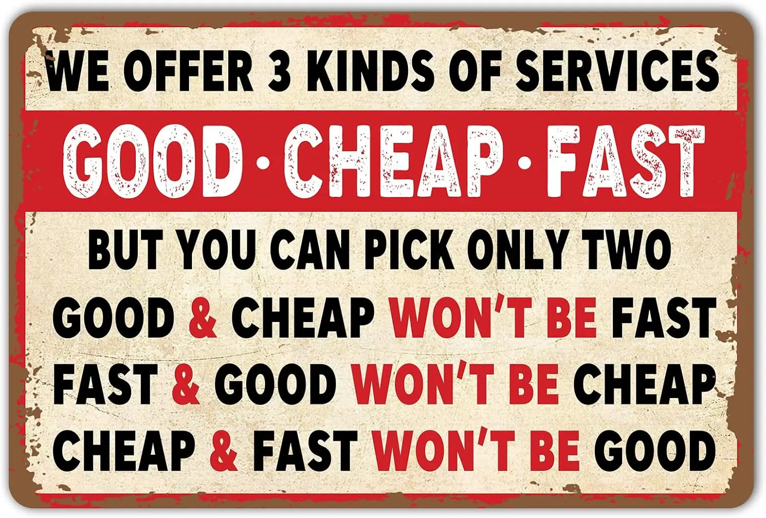 Фото Good Chep Fst Servces Metl Sgns - Funny Vntge Grge Tn Sgn Home Br Кофейня Декор Плакат 12x8 nch №1