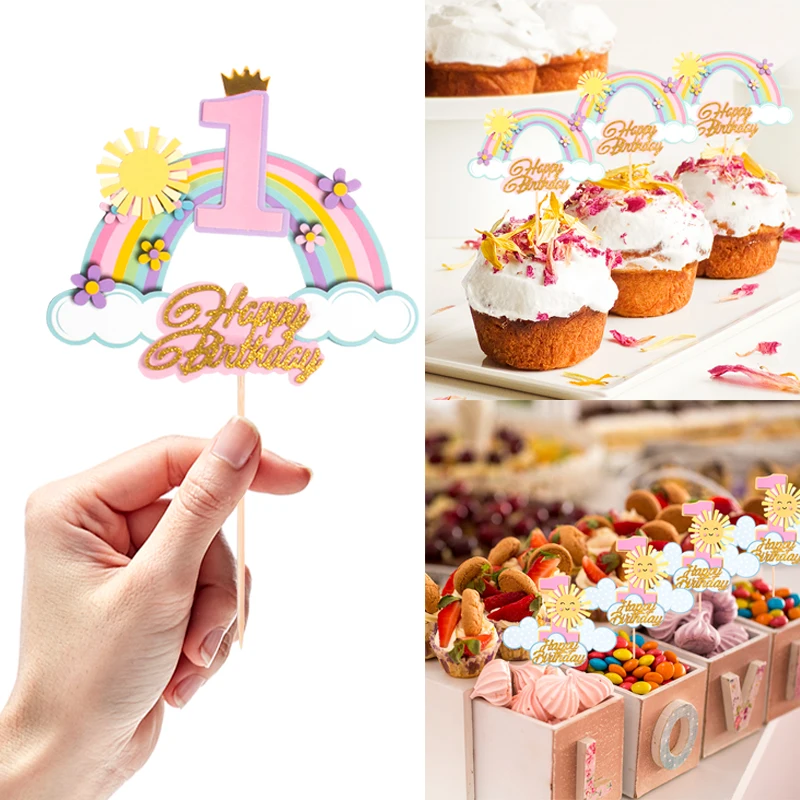 

Rainbow Cake Topper Baby Boy Girls 1st Birthday Party Cake Topper rainbow sun Cake Ornament Kids Birthday Baby Shower Cake Decor