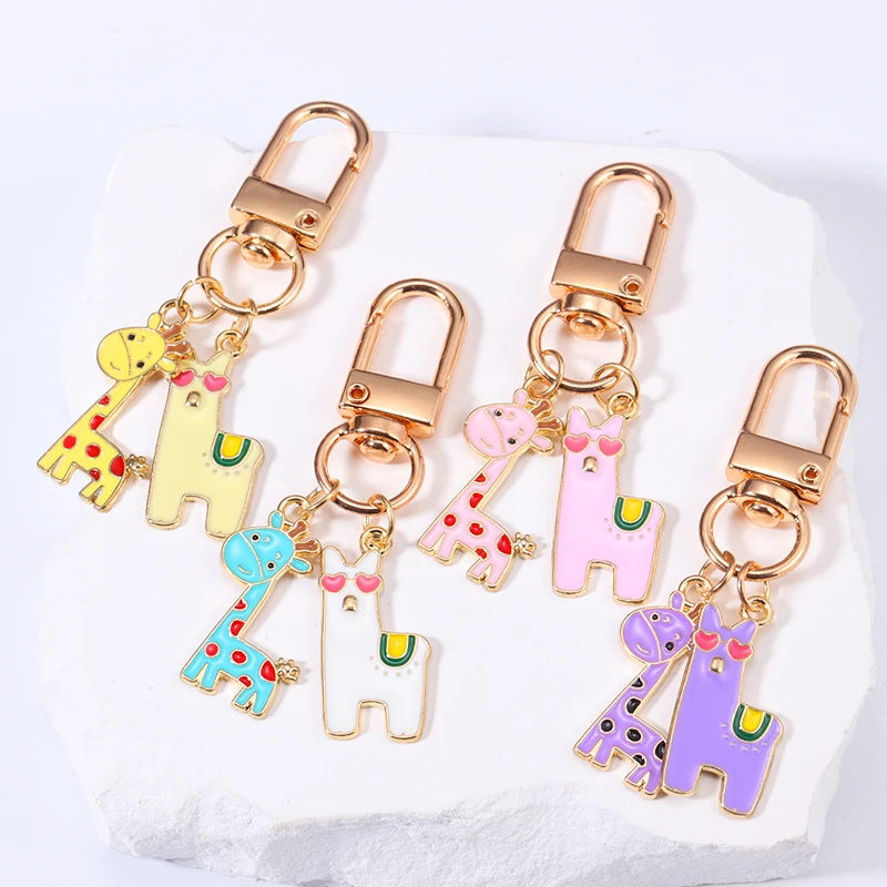 

Fashion Design Cute Enamel Cartoon Animal Charms Keychains Women Girls Handbag Car Key Wallet Ornaments Giraffes Keyrings Gift