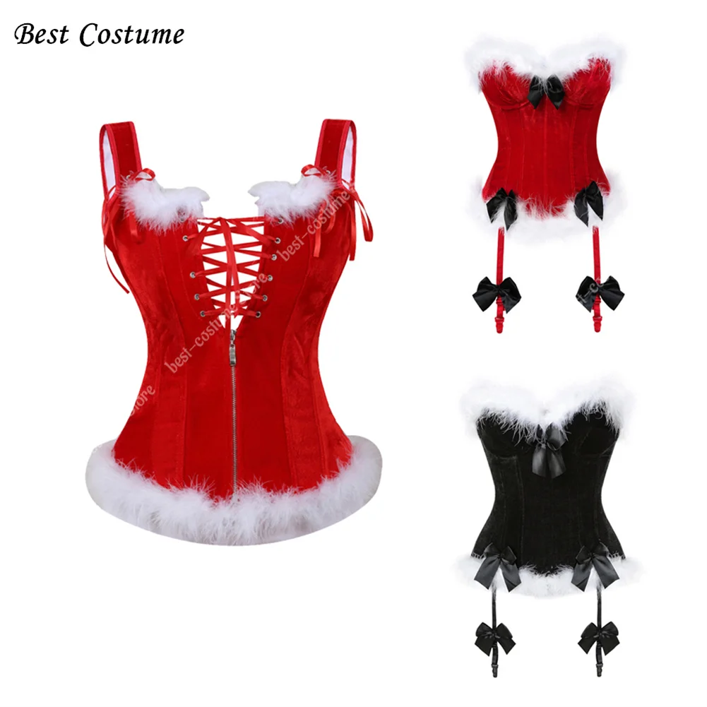

Женский Рождественский корсет с перьями, красный сексуальный корсет-бюстье, костюм для косплея