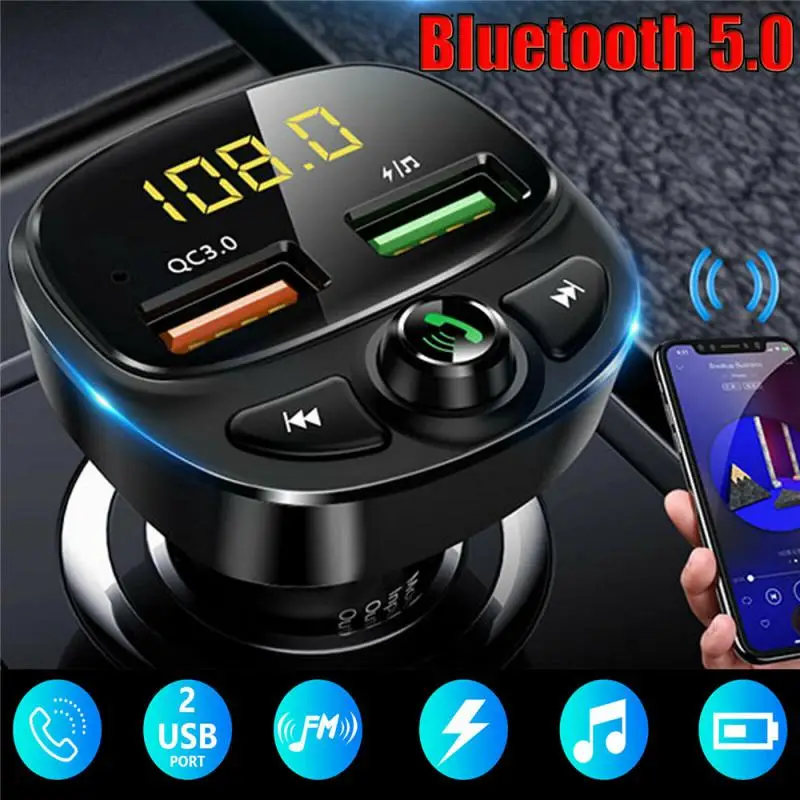 

Автомобильный громкой связи Bluetooth совместимый 5,0 FM-передатчик автомобильный комплект MP3 модулятор плеер гарнитура аудио приемник 2 USB быстро...