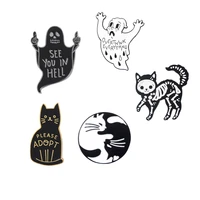enamel pin yin yang cat skeleton cat overthink pins horror series metal lapel pin badges animal brooches for women men unisex