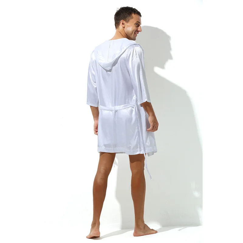 Men Pajamas Sexy Underwear Sleep Tops Unisex Bathrobe Home Wear Casual Loose Thin Silky Hooded Frenulum Sleepwear Kimono