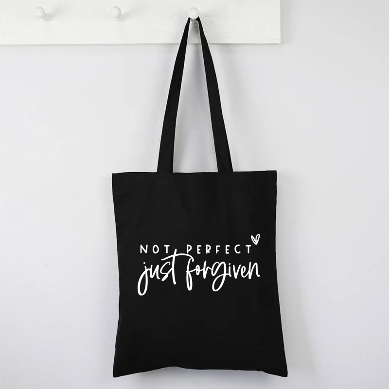 

Not Perfect Just Forgiven Shopping Bags Christian Eco Bag Religious Pures and Bags Jesus Reusable Bag Eco Friendly Products