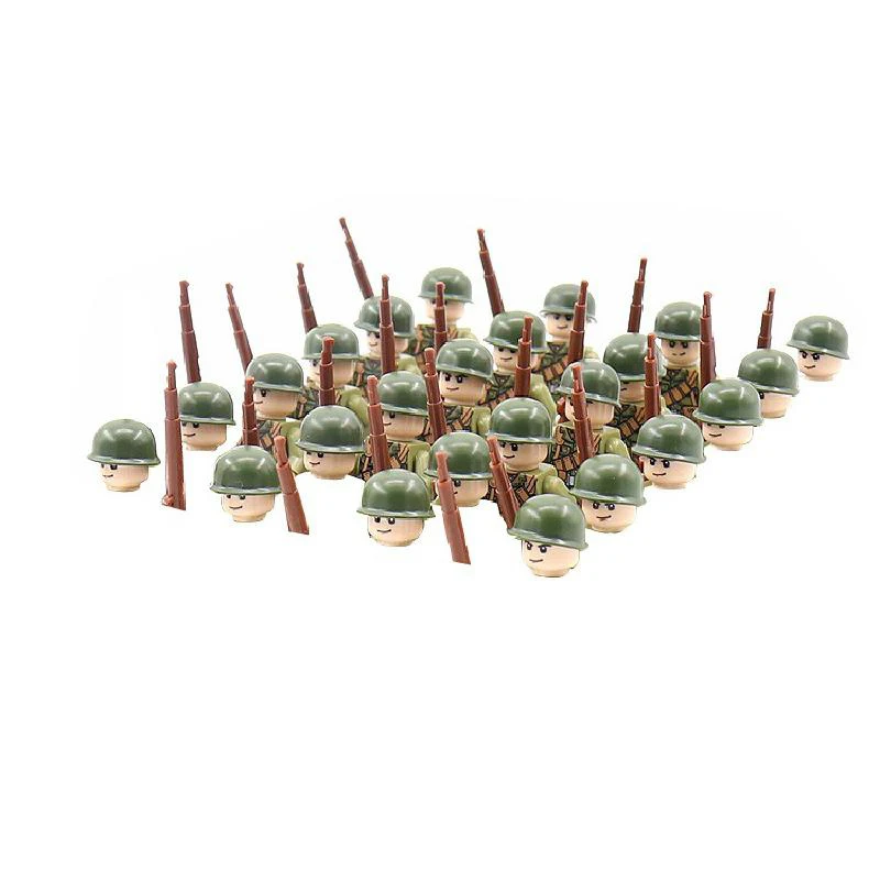 24pcs/set Child Ww2 Military Building Blocks Soldier Array With Base Plate And Accessories Rifle Small Particle Assembly War Toy |