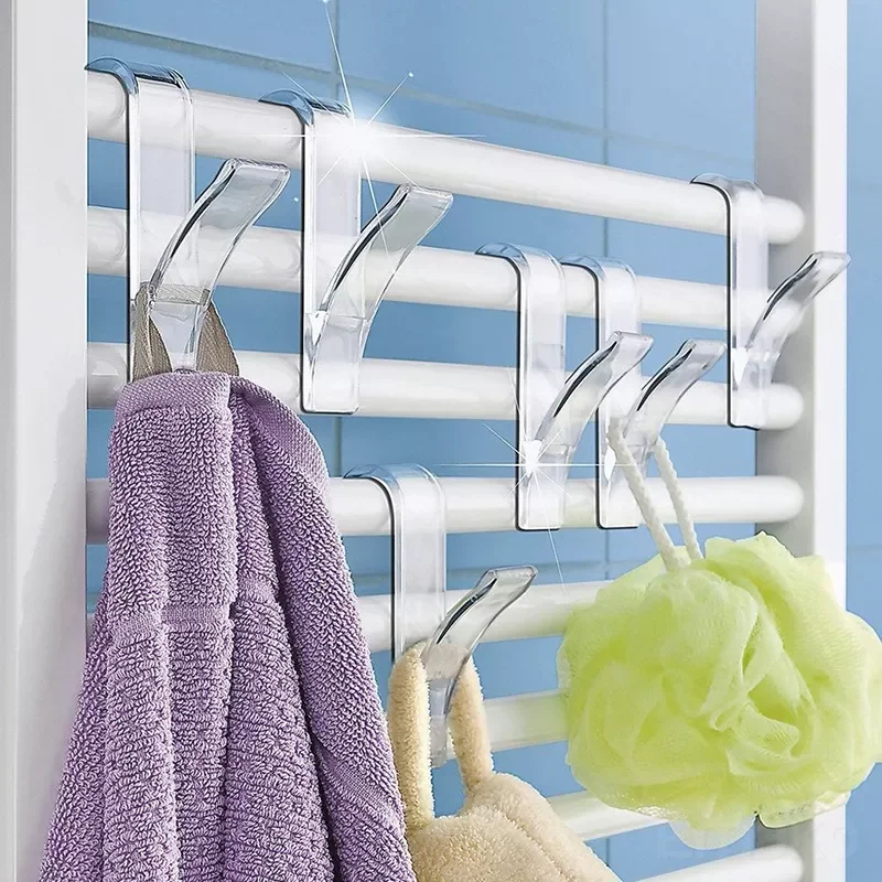 

Kitchen Bathroom Hanger Clips Storage Racks White Clear Hanger Heated Towel Radiator Rail Clothes Scarf Hanger Hooks Holder