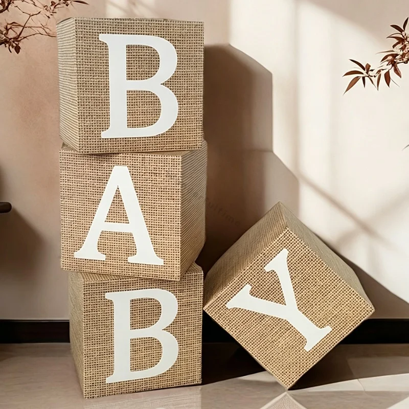 Фото Набор из 4 картонных блоков с принтом «BABY» для фотозоны на тему бохо, декора для детского праздника, фотосессии и вечеринки по случаю определения пола ребенка №3