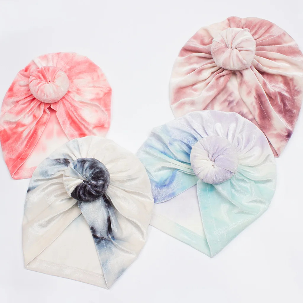 

Tie Dye Turban for Babies Accessories Newborn Velvet Knot Headwrap for Toddler Kids Baby Girl Turban Warm Beanie Hat Winter Cap