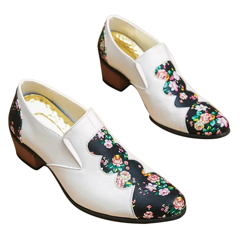 

DAFENP Fashion trend men printed high-heeled high pointed men's boots High Heel Men Leather Shoes Men Formal Wedding Shoes 38-46