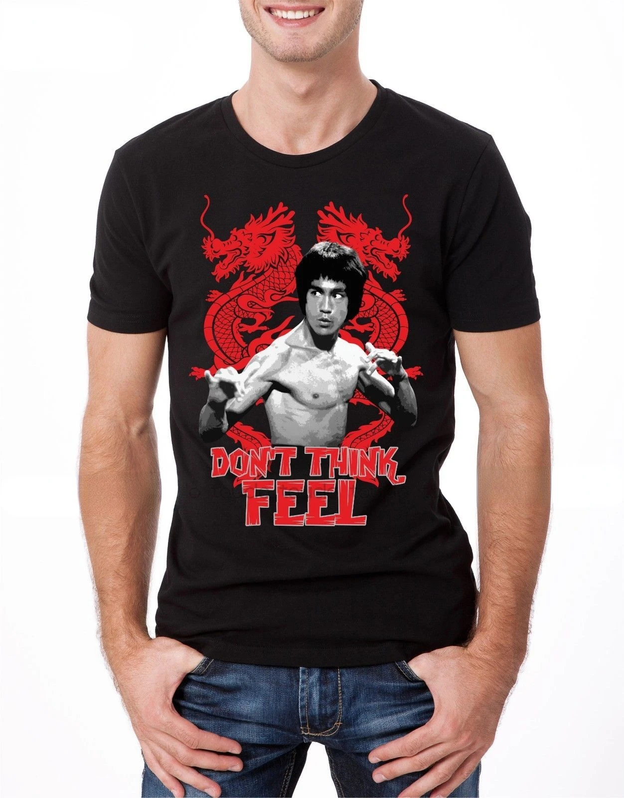 

Print Men O-Neck Bruce Lee T Shirt Don'T Think Feel Dragon Enter The Dragon Fight Tee Shirt Women Male Short-sleev Unisex Tops