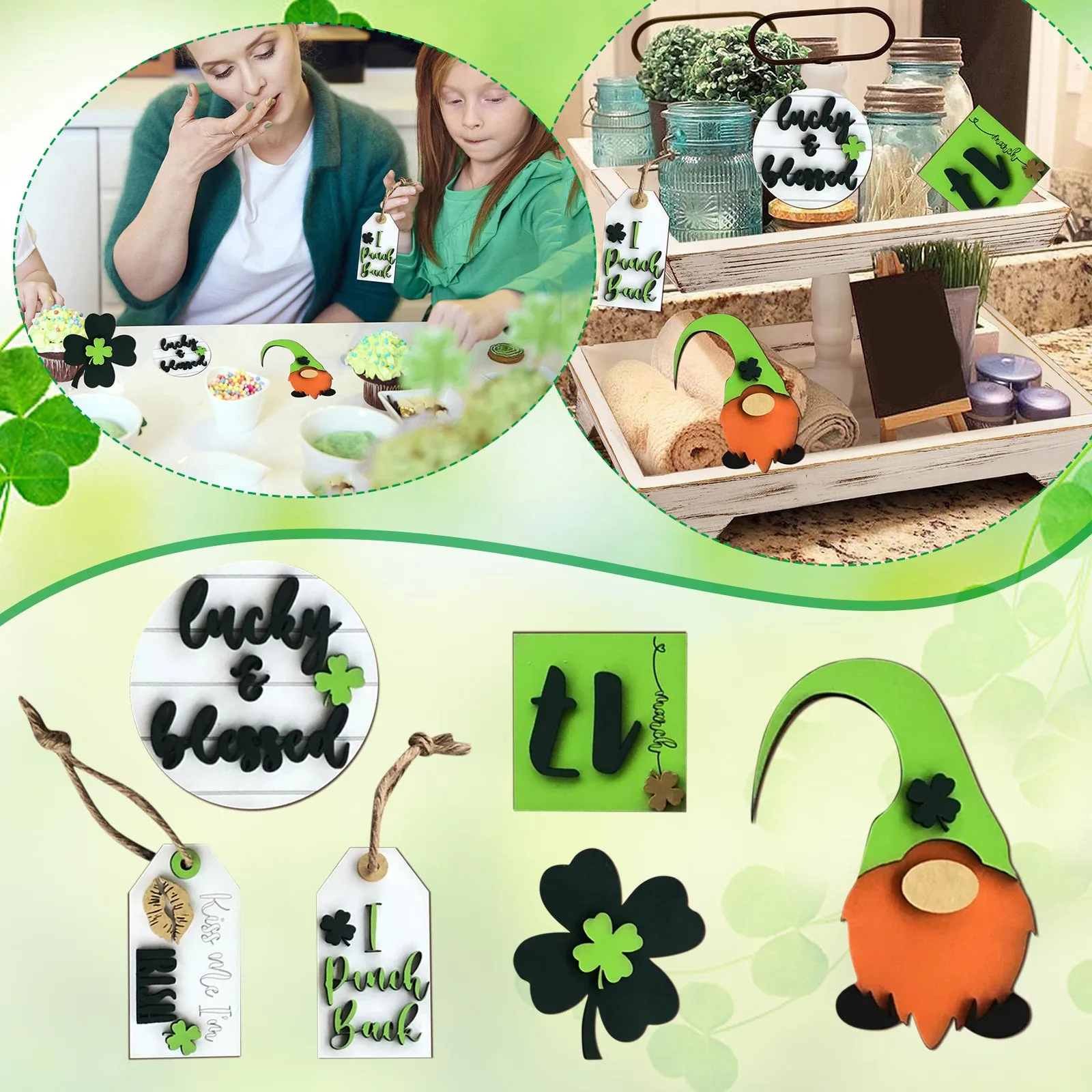 

Деревенский дом для дома, украшения для стола, многоярусный поднос, предметы для украшения дня, украшения Патрика