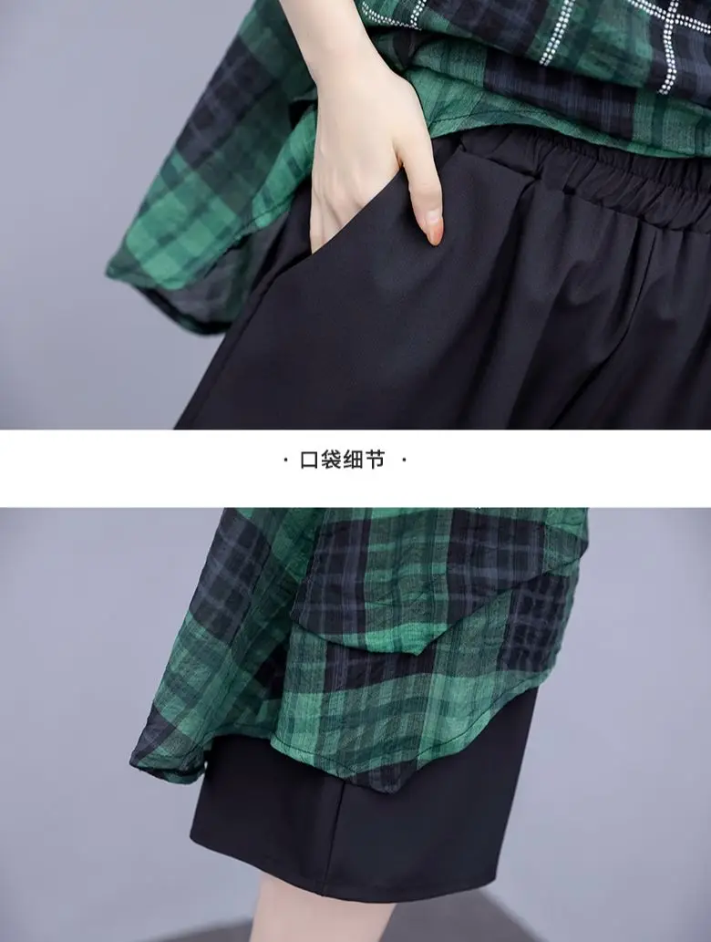 Женский модный костюм большого размера клетчатый Топ и короткие брюки комплект