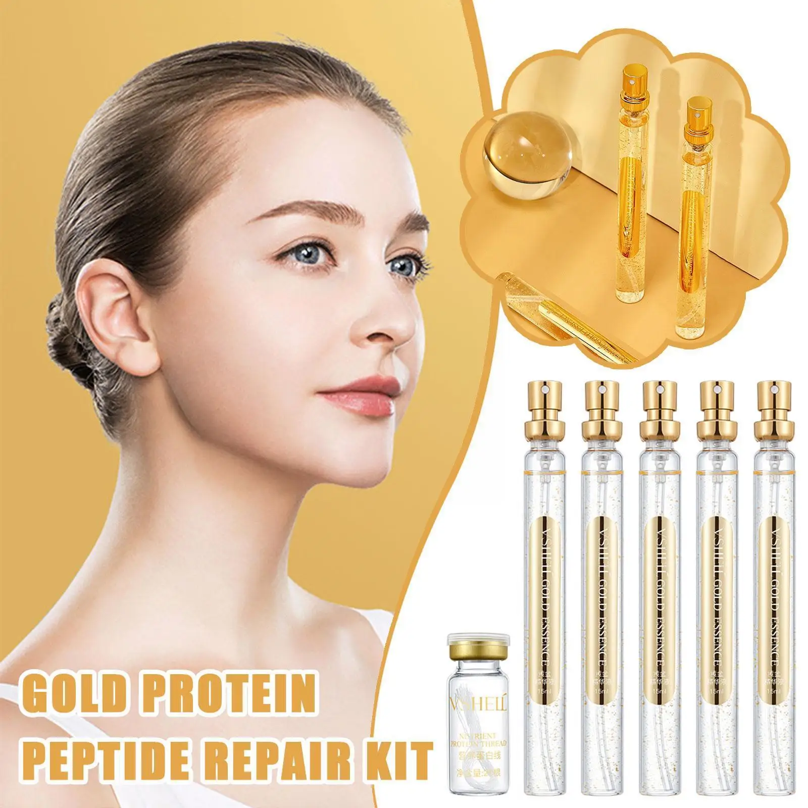 

Сыворотка для лица с коллагеном и шелковой нитью, 24k золота