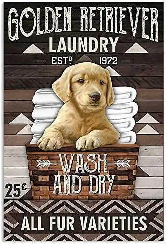 SGNCHT Golden Retrever Lundry Wll rt Frmhouse Sgn Декор Плакат для собаки Brthdy Gft Vntge Стиль Metl Plque Decorton 8