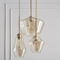 retro nordic style led pendant lamp for living room dining room kitchen bedroom chandelier amber glass design hanging light e27