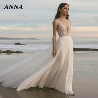 anna beauty wedding dress 2022 elegant v neck tulle beach party gown simple applique bohemia vestido de noiva civil women skirt