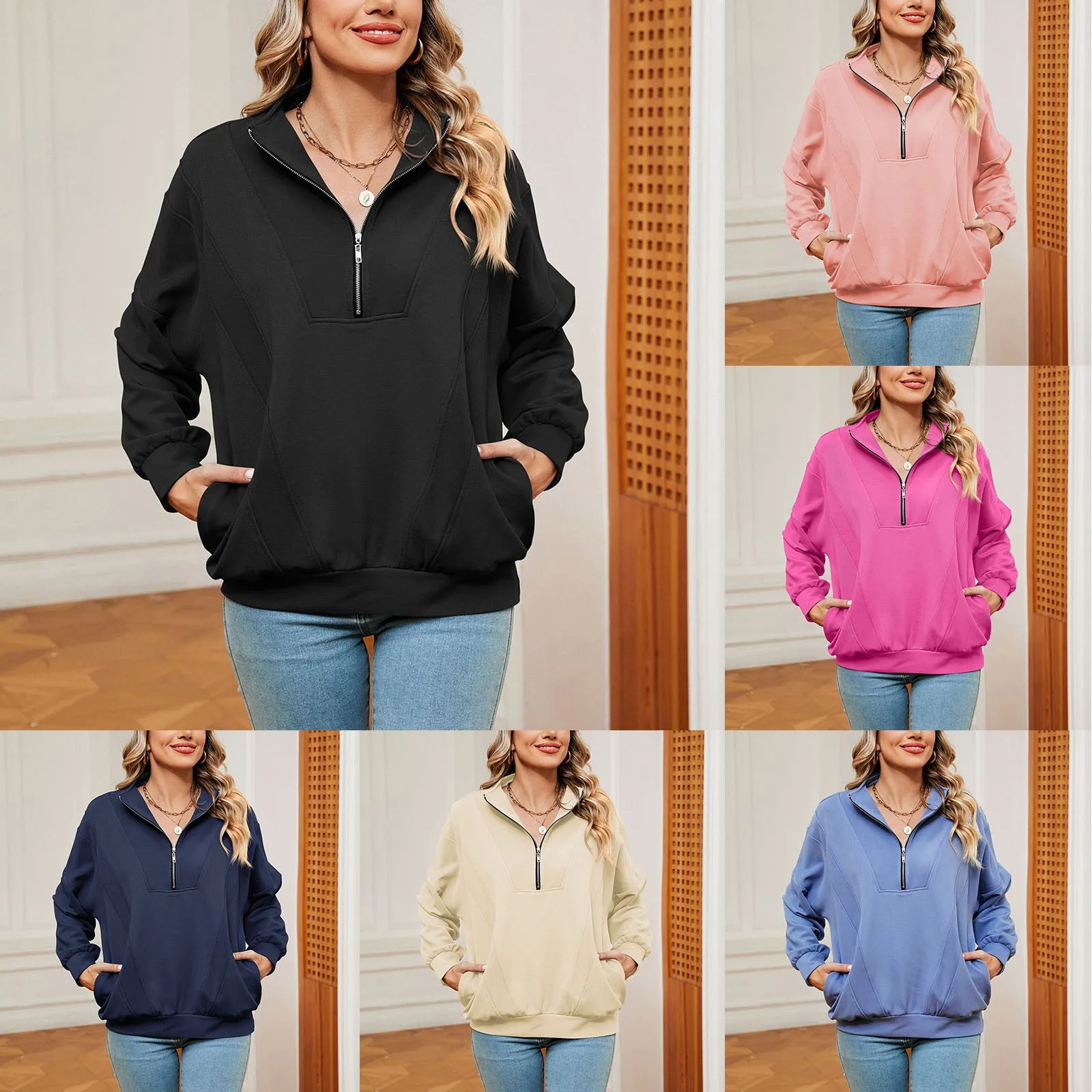 

Женский свитшот на молнии, с длинным рукавом и воротником-стойкой