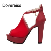 summer women clear heels sandals fashion red sexy new narrow band peep toe buckle chunky heels consice height 45 46 47 48 49 50