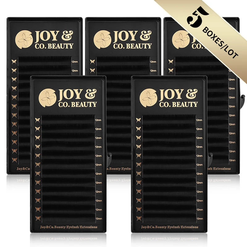 Ресницы JoyCo шелковые для наращивания, индивидуальные мягкие объемные ресницы из искусственного материала, 5 шт./комплект