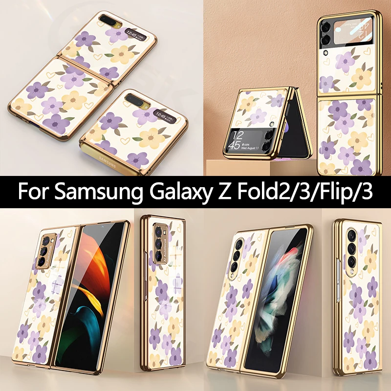 

Роскошный чехол из закаленного стекла с покрытием для Samsung Galaxy Z, складной чехол-книжка 3, 2, Жесткий Чехол из окрашенного стекла для Galaxy Z, Fold3, ...