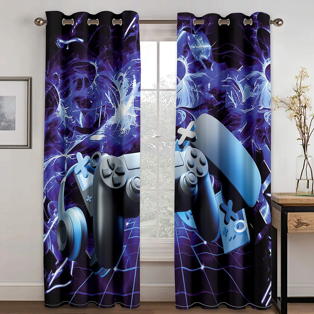 

3D Luxury Video Game Controller Gamepad Childern Boy Kids 2 Pieces Thin Drapes Window Curtain for Living Room Bedroom Home Decor