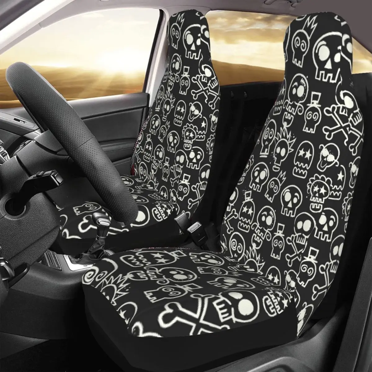 

Sketchy Skull Repeat Wallpaper In Black Car Seat Cover Custom Printing Universal Front Protector Accessories Cushion Set