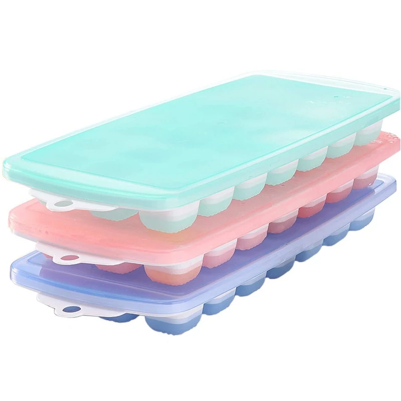 

Ice Cube Trays,3 Packs Flexible Silicone Ice Cube Molds Tray With Lids, Ice Trays Make 63 Ice Cube, Stackable Durable