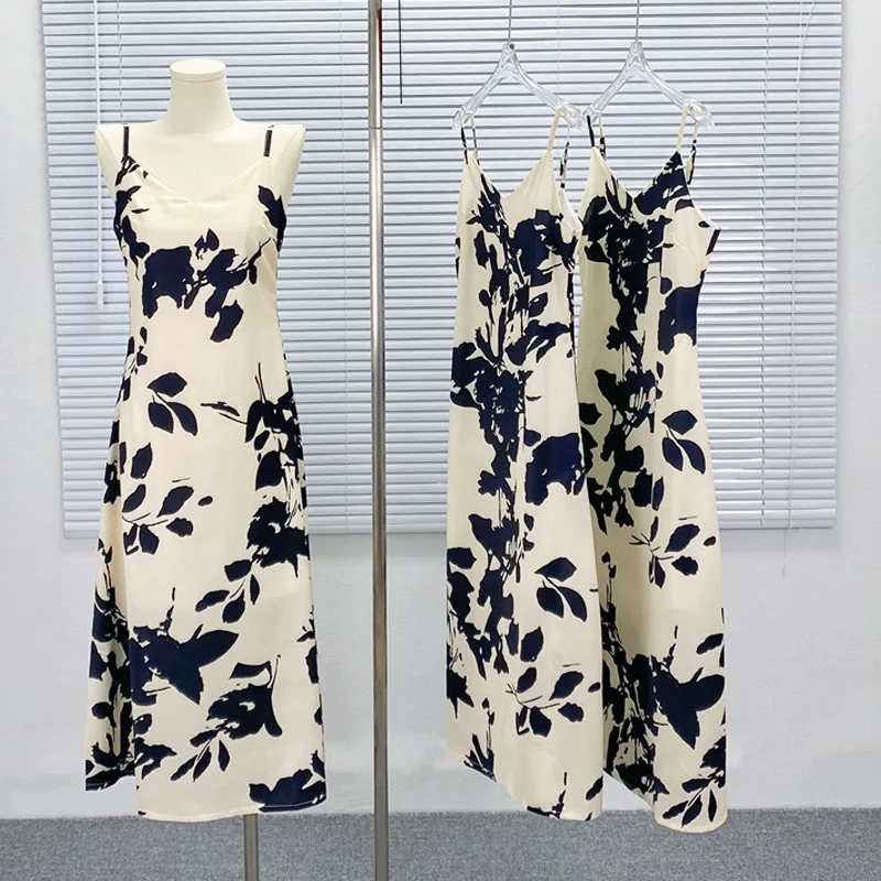 

Винтажное платье для послеобеденного вина, винтажное летнее платье из сатина с уксусной кислотой, сексуальное приталенное платье на бретел...