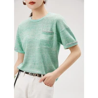 fashion high quality design 2022 summer womens sweaters o neck linen cotton casual short sleeve knit pullover