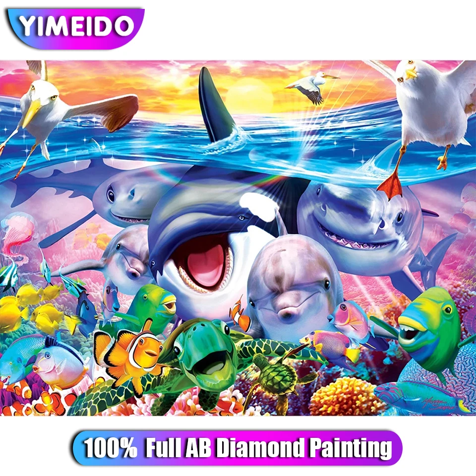 

YiMeiDo животное Дельфин черепаха полная 100% квадратная/круглая алмазная живопись AB Акула Чайка 5D Сделай Сам Алмазная вышивка домашний Декор по...
