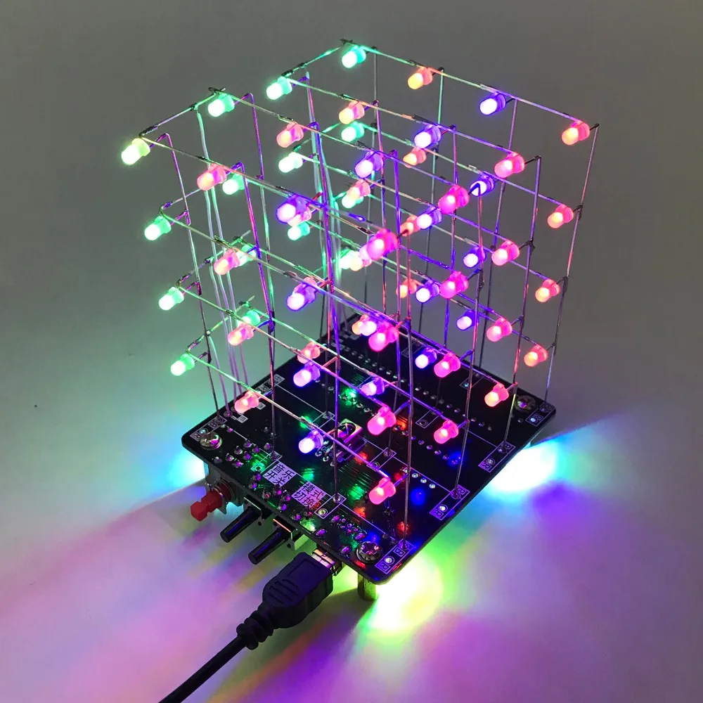 4x4x4 3D LED Cube DIY Kit красочный аудио индикатор спектра СВЕТОДИОДНЫЙ Мигающий Дисплей
