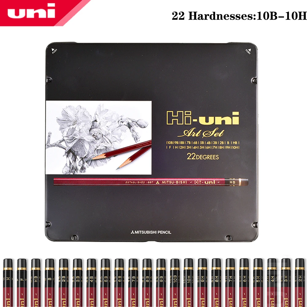 22pc Japan UNI Pencil pen HI-uni Art Sketch Drawing Pencil Set Hardness Test 10H-10B Professional Art Stationery School Supplies