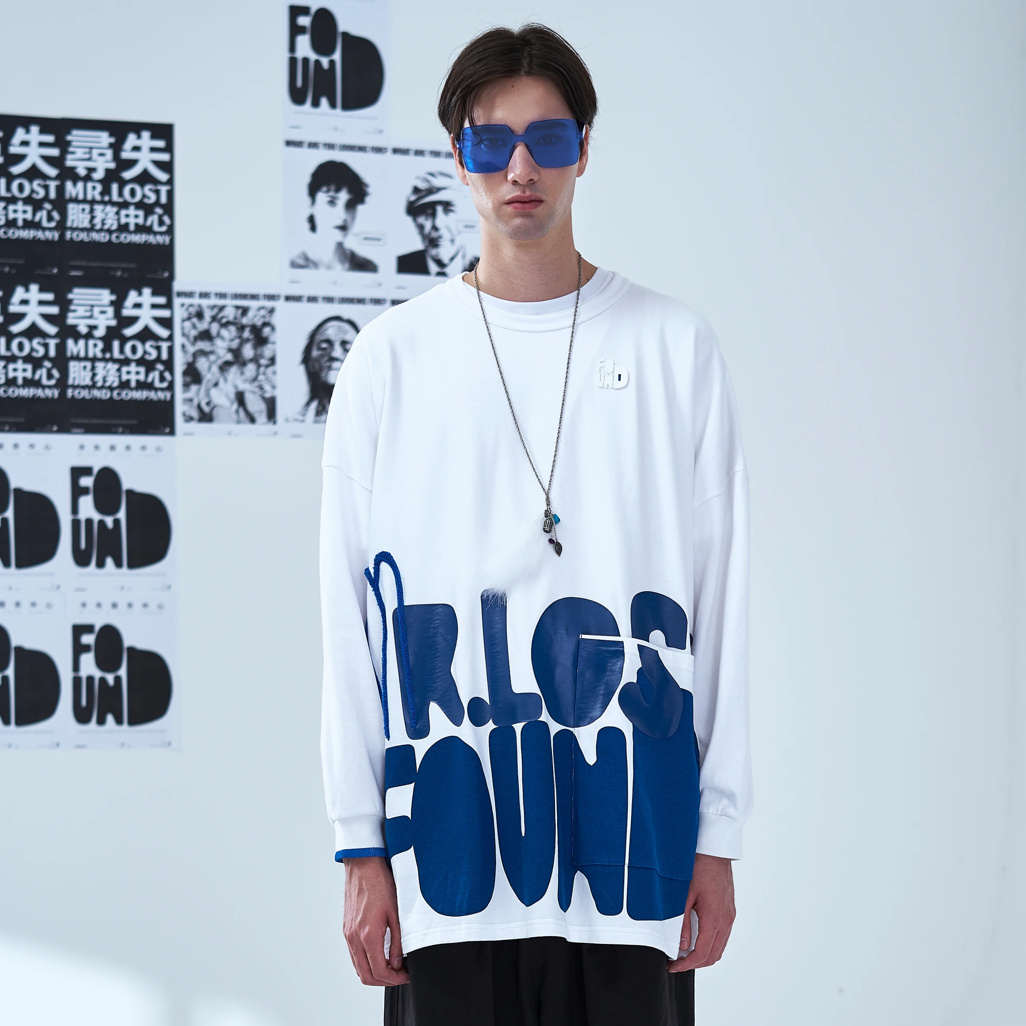 EAFINETAL. 20AW Blue Doodle Printed Oversize Long Sleeve Sweatshirt fashion street wear Japan Style